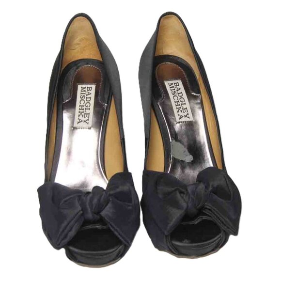 Badgley Mischka Spain Black Satin Stiletto Heels Shoes Women's Size 6.5B - Picture 4 of 6